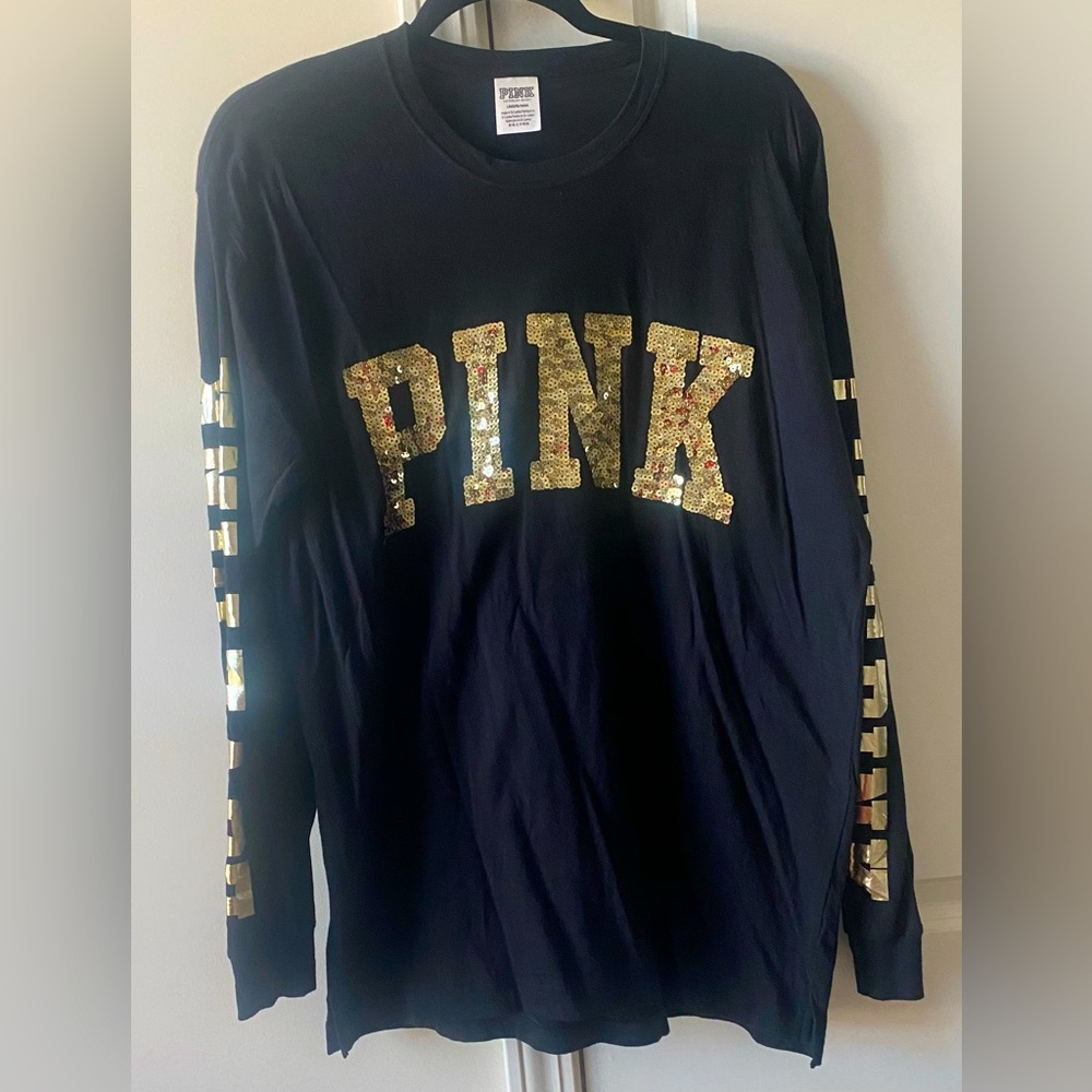 PINK sequin long sleeve tee. Size large.